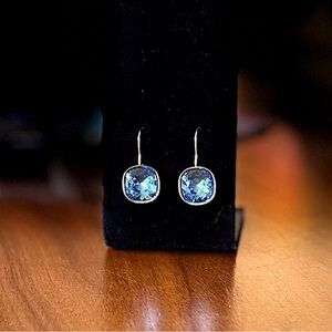 10mm square cut turquoise Austrian crystal earrings